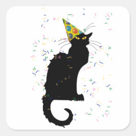 Le Chat Party Hat & Confetti Runder Aufkleber