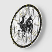 Le coq noir The Black Rooster Weathered Wood Große Wanduhr (Winkel)
