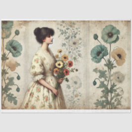 Le Femme Old World Floral Viktorianisch Decoupage Seidenpapier