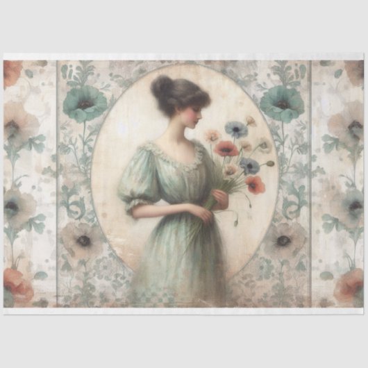 Le Femme Old World Floral Viktorianisch Decoupage Seidenpapier (Vorderseite)