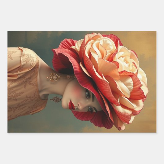 Le Femme Peony Decoupage Flat Wrapping Geschenkpap Geschenkpapier Set (Vorderseite)