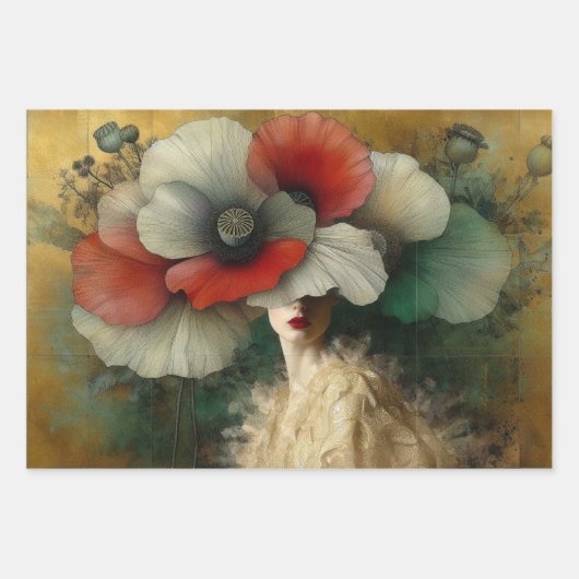 Le Femme Poppy Decoupage Flat Wrapping Geschenkpap Geschenkpapier Set (Vorderseite)