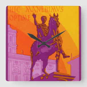 Le Grand Hotel Roma Statue, Italien, Vintage-Reise Quadratische Wanduhr