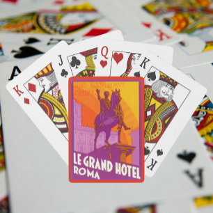 Le Grand Hotel Roma Statue, Italien, Vintage Reise Spielkarten