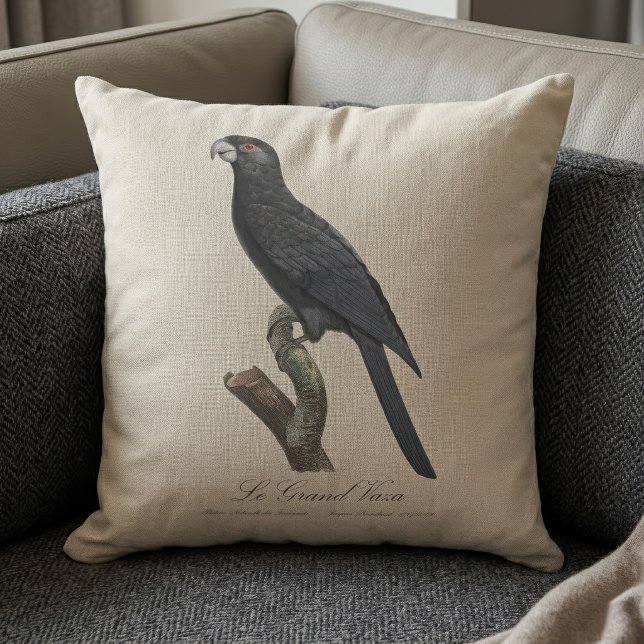 Le Grand Vaza / Greater Vasa Parrot Kissen (Greater Vasa Parrot, Coracopsis Vasa Illustration. Throw Pillow)