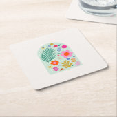 Le Jardin 03 Abstrakte Blumengrün-rosa Blume Rechteckiger Pappuntersetzer (angewinkelt)