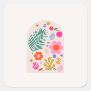Le Jardin 04 Retro-Blume Modernes Flora Quadratischer Aufkleber
