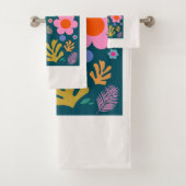 Le Jardin 05 Abstrakte Blume Navy Blue Floral Badhandtuch Set (Insitu)