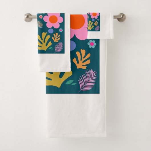 Le Jardin 05 Abstrakte Blume Navy Blue Floral Badhandtuch Set (Insitu)