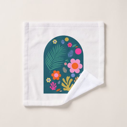 Le Jardin 05 Abstrakte Blume Navy Blue Floral Badhandtuch Set (Waschlappen)