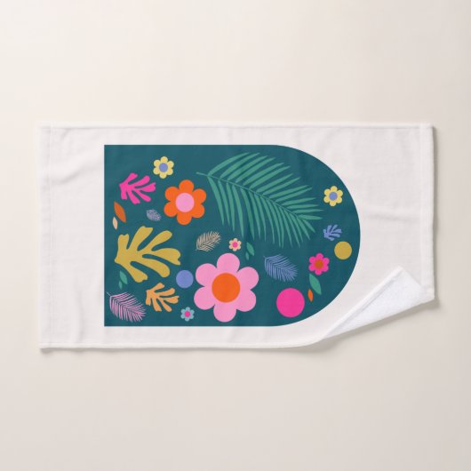 Le Jardin 05 Abstrakte Blume Navy Blue Floral Badhandtuch Set (Handtuch)