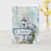 Le Jardin (der Garten) Hübsche violette Blumen Karte (Gelbe Blume)