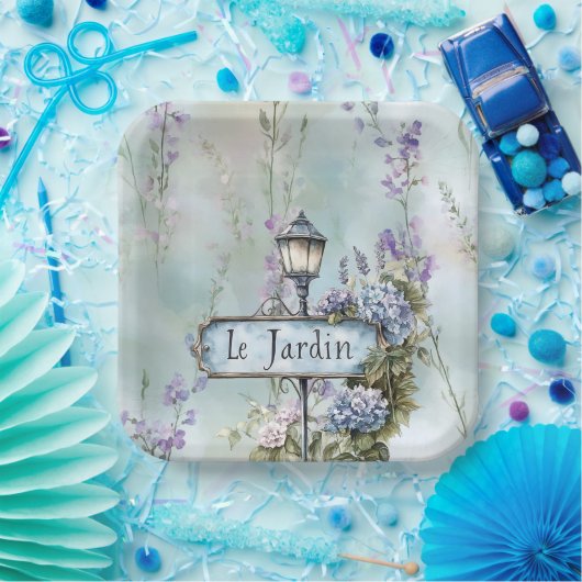 Le Jardin (der Garten) Hübsche violette Blumen Pappteller (Party)