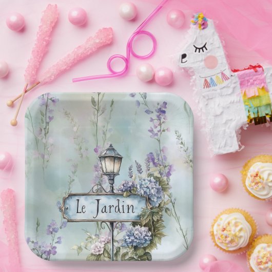 Le Jardin (der Garten) Hübsche violette Blumen Pappteller (Party)