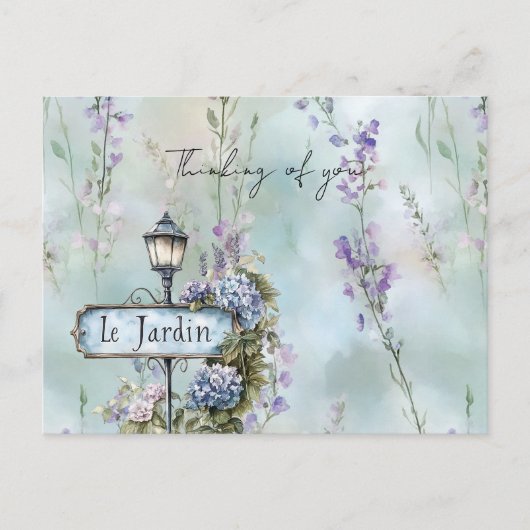 Le Jardin (der Garten) Hübsche violette Blumen Postkarte (Vorderseite)