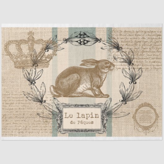 Le Lapin Burlap Osterrabit Französisch-Decoupage Seidenpapier (Vorderseite)