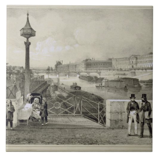 Le Louvre, graviert von Auguste Bry (Stich) Fliese (Vorderseite)