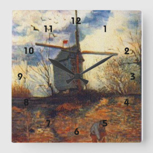 Le Moulin de la Galette Van Gogh Quadratische Wanduhr
