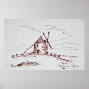 Le Moulin de Moidrey Windmill  Pontorson Poster