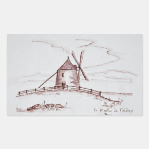 Le Moulin de Moidrey Windmühle Pontorson Rechteckiger Aufkleber