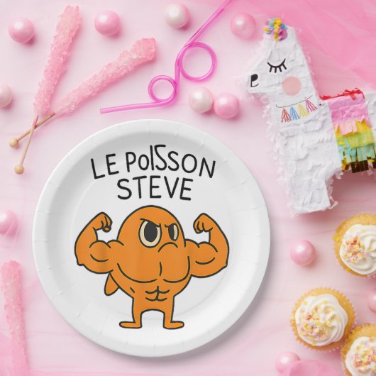 Le Poisson Steve Funny Muskel Fish Cartoon Pappteller (Party)