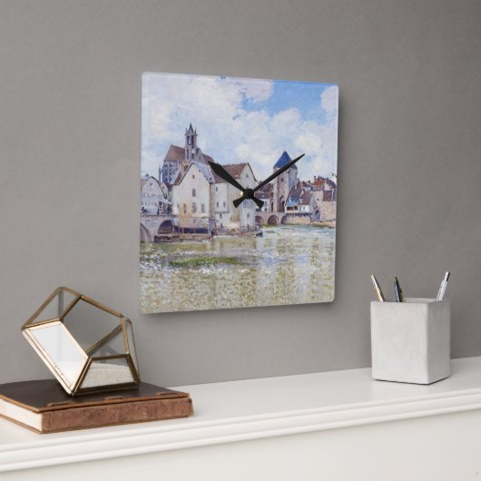 Le Pont de Moret, Alfred Sisley Quadratische Wanduhr (Büro)