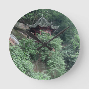 Le Shan Mountainside Buddhist Pavilion Runde Wanduhr