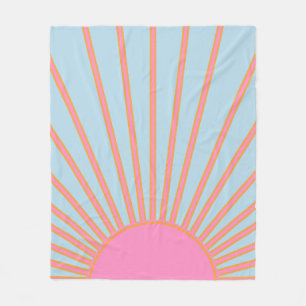 Le Soleil 02 Retro Sun Rosa und Blau Sunshine Fleecedecke