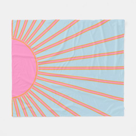 Le Soleil 02 Retro Sun Rosa und Blau Sunshine Fleecedecke (Vorderseite (Horizontal))