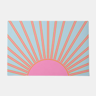 Le Soleil 02 Retro Sun Rosa und Blau Sunshine Fußmatte