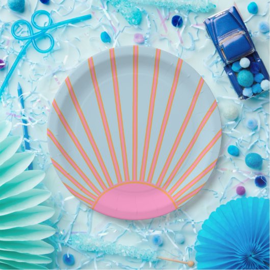 Le Soleil 02 Retro Sun Rosa und Blau Sunshine Pappteller (Party)
