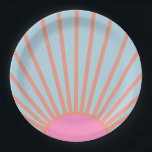 Le Soleil 02 Retro Sun Rosa und Blau Sunshine Pappteller<br><div class="desc">Sun Print - Rosa und Blau - Sonnenschein,  Moderner Abstrakt geometrischer Sonnenaufgang - Le Soleil.</div>