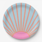 Le Soleil 02 Retro Sun Rosa und Blau Sunshine Pappteller (Vorderseite)