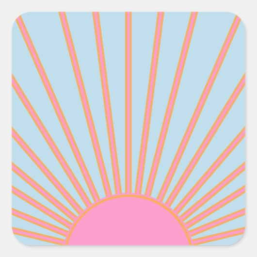 Le Soleil 02 Retro Sun Rosa und Blau Sunshine Quadratischer Aufkleber (Vorderseite)
