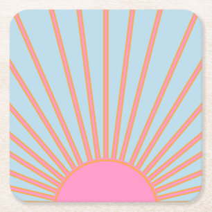 Le Soleil 02 Retro Sun Rosa und Blau Sunshine Rechteckiger Pappuntersetzer