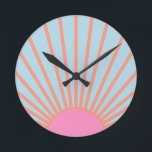 Le Soleil 02 Retro Sun Rosa und Blau Sunshine Runde Wanduhr<br><div class="desc">Sun Print - Rosa und Blau - Sonnenschein,  Moderner Abstrakt geometrischer Sonnenaufgang - Le Soleil.</div>
