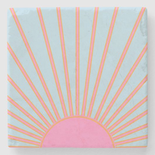 Le Soleil 02 Retro Sun Rosa und Blau Sunshine Steinuntersetzer (Vorderseite)