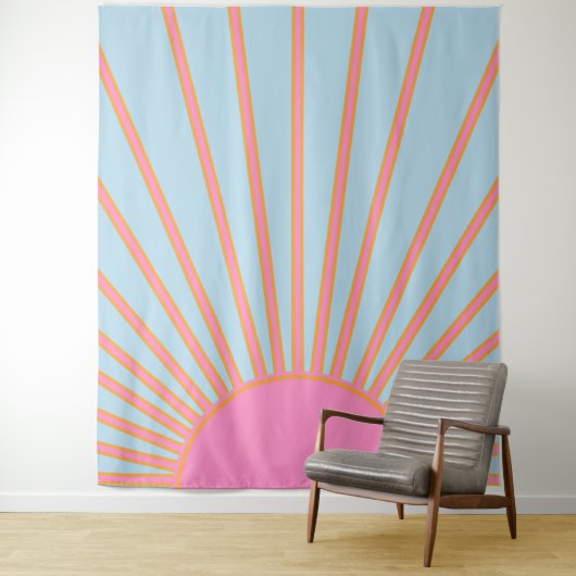 Le Soleil 02 Retro Sun Rosa und Blau Sunshine Wandteppich (Beispiel)