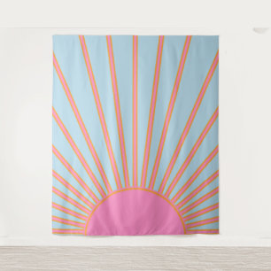 Le Soleil 02 Retro Sun Rosa und Blau Sunshine Wandteppich