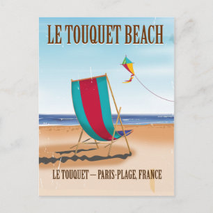 Le Touquet Strand Vintage französisches Reiseplaka Postkarte