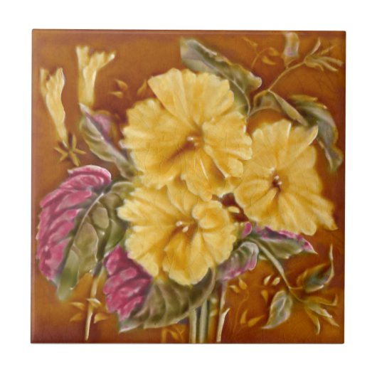 Lea Boulton Yellow Floral Repro Imitats Relief Fliese (Vorderseite)