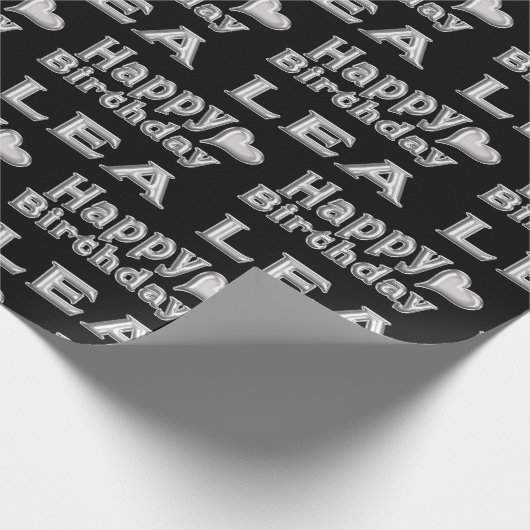 Lea Happy Birthday silver black Geschenkpapier (Ecke)