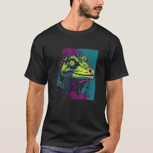 Leachie Gecko Lizard Cool Neo Punk Green Distresse T-Shirt (Vorderseite)