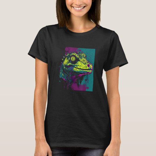 Leachie Gecko Lizard Cool Neo Punk Green Distresse T-Shirt (Vorderseite)