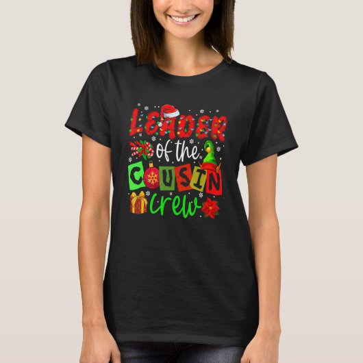 Leader Of The Cousin Crew Christmas Lights Santa E T-Shirt (Vorderseite)