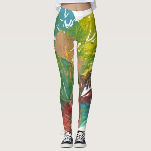 Leaf Abstrakte Blätter Botanische Original Malerei Leggings (Vorderseite)