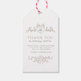 Leaf art heart monogram tan wedding danke geschenkanhänger