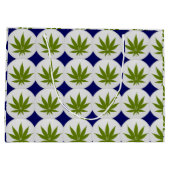 Leaf auf Weiß und Mitternacht Blau Große Geschenktüte (Rückseite)