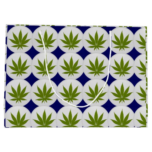 Leaf auf Weiß und Mitternacht Blau Große Geschenktüte (Rückseite)