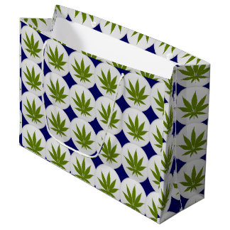 Leaf auf Weiß und Mitternacht Blau Große Geschenktüte